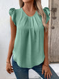 Ivy Lane Ruched Round Neck Cap Sleeve Blouse