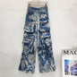 Retro street multi pocket camouflage work pants, long pants, straight leg mop jeans, wide leg pants, women's fashion