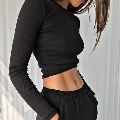 Tight round neck top long sleeved T-shirt with a base