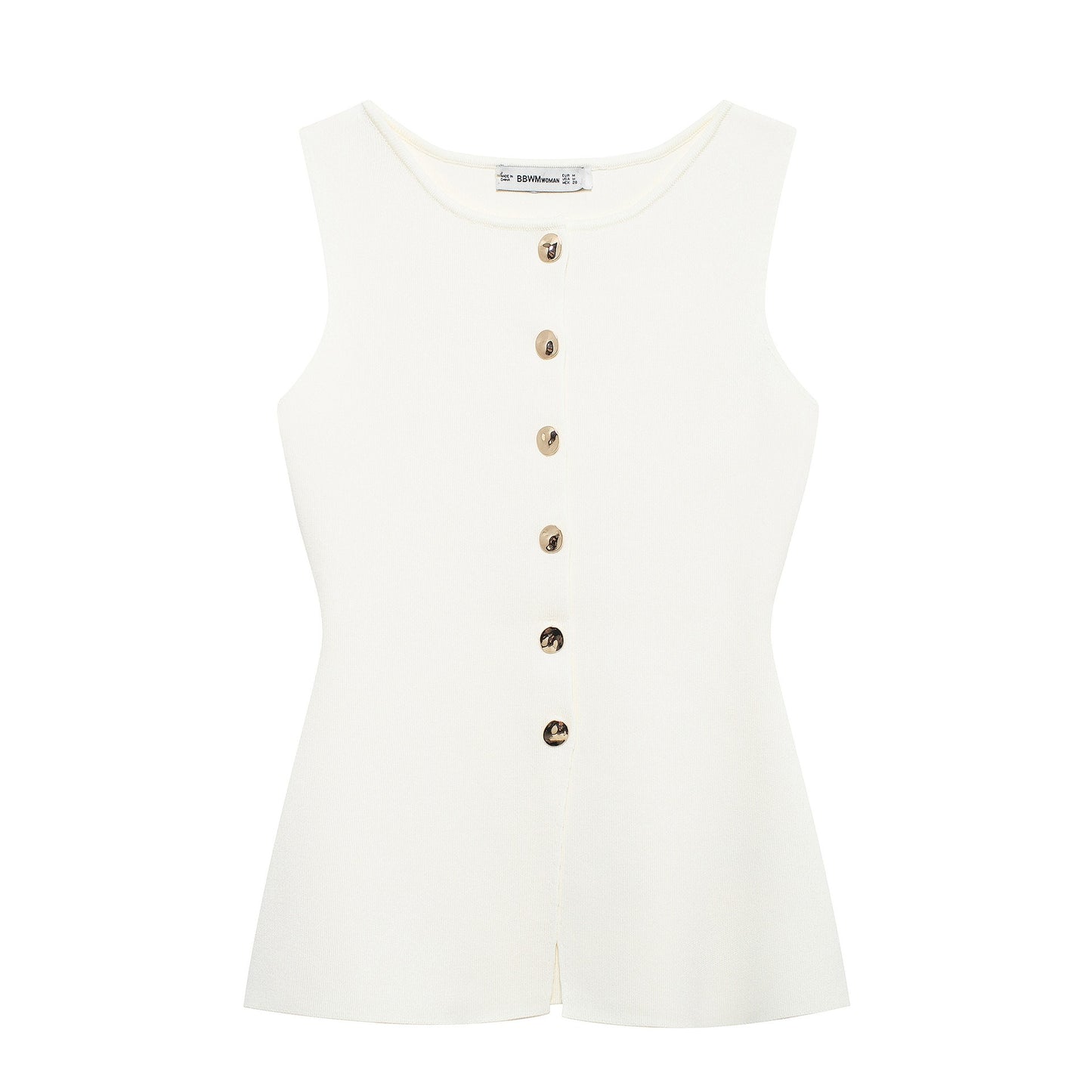 Golden button embellished flat needle vest