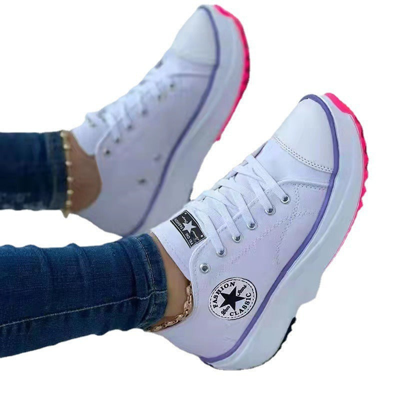 Low-cut single shoes for women, thick-soled canvas shoes, front lace-up platform soles, large size women's shoes