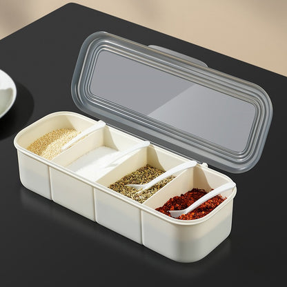 Japanese minimalist seasoning box, kitchen supplies, transparent multi grid with lid for household use