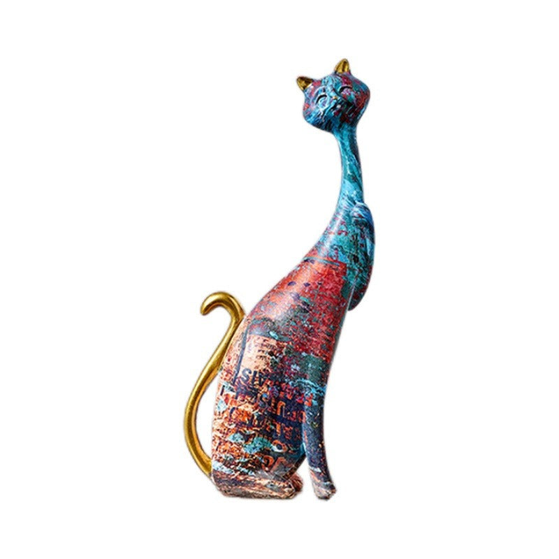 1Pcs European style oil painting couple cat animal ornaments, living room TV cabinet, foyer wine cabinet decoration, resin crafts