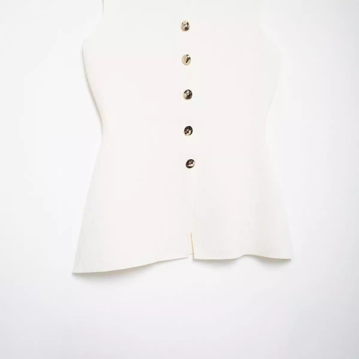 Golden button embellished flat needle vest