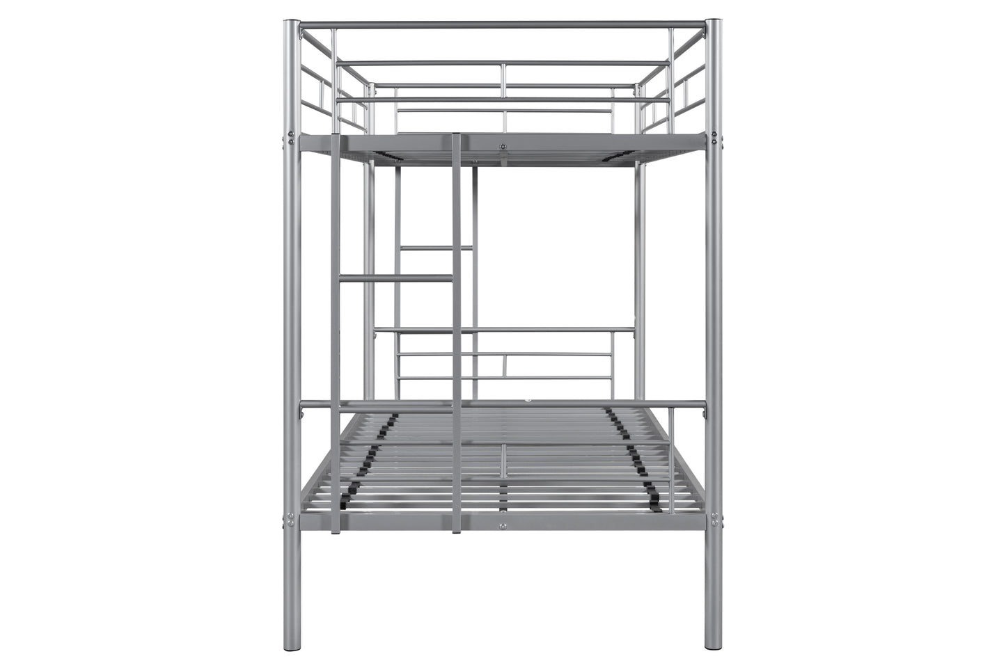 Metal bunk bed/sturdy/noise reduction/2 side ladders/safety guardrails/CPC certification/no spring box required (Silver)