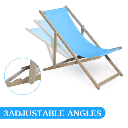 Beach Sling Patio Chair Set of 2,Wooden Folding Outdoor Chairs for Outside 3 Level Height Adjustable, Portable Reclining Beach C