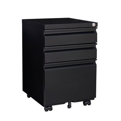 Locked three drawer storage mobile metal filing cabinet with pre installed wheels under the desk filing cabinet