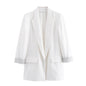 Fashionable and minimalist linen blended rolled sleeve suit jacket