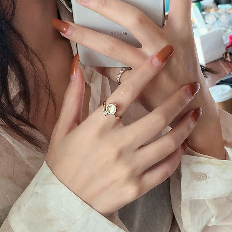 Creative index finger opening ring cat eye stone rotatable opening adjustable ring