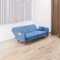 Living Room Bed Room Leisure Futon Sofa bed in Blue Fabric with Solid Wood Leg