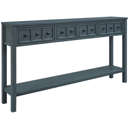 TREXM Rustic Entryway Console Table, 60" Long Sofa Table with two Different Size Drawers and Bottom Shelf for Storage (Navy)