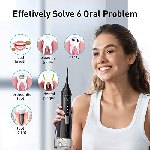 COSLUS Water Dental Flosser Teeth Pick: Portable Cordless Oral Irrigator 300ML Rechargeable Travel Irrigation Cleaner IPX7 Waterproof Electric Waterflosser Flossing Machine for Teeth Cleaning F5020E