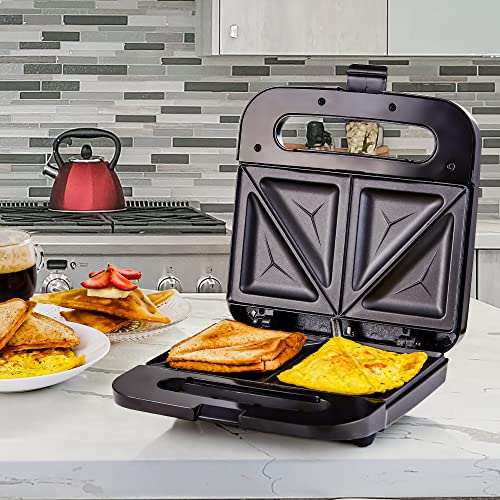 OVENTE Electric Sandwich Maker with Non-Stick Plates, Indicator Lights, Cool Touch Handle, Easy to Clean and Store, Perfect for Cooking Breakfast, Grilled Cheese, Tuna Melts and Snacks, Black GPS401B