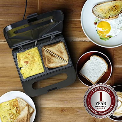 OVENTE Electric Sandwich Maker with Non-Stick Plates, Indicator Lights, Cool Touch Handle, Easy to Clean and Store, Perfect for Cooking Breakfast, Grilled Cheese, Tuna Melts and Snacks, Black GPS401B