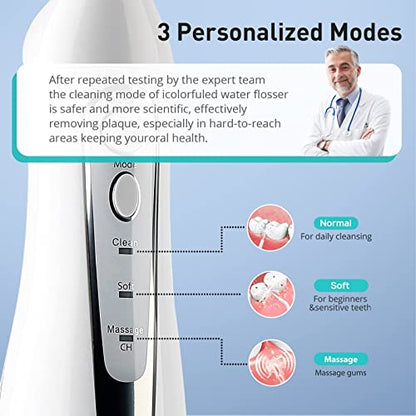 COSLUS Water Dental Flosser Teeth Pick: Portable Cordless Oral Irrigator 300ML Rechargeable Travel Irrigation Cleaner IPX7 Waterproof Electric Waterflosser Flossing Machine for Teeth Cleaning F5020E