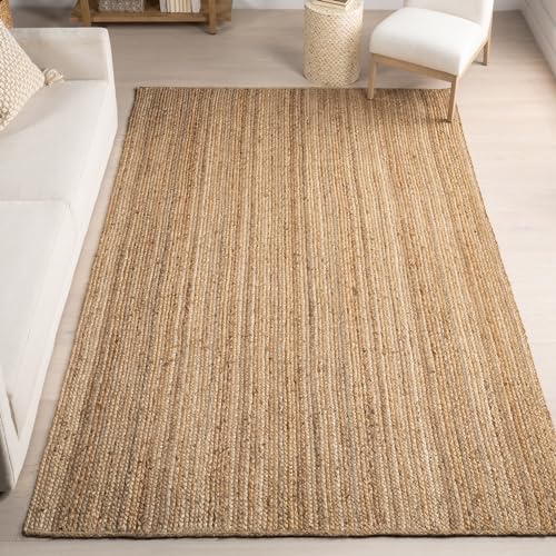 nuLOOM 6x9 Rigo Jute Hand Woven Area Rug, Natural, Solid Farmhouse Design, Natural Fiber, For Bedroom, Living Room, Dining Room, Hallway, Office, Kitchen, Entryway