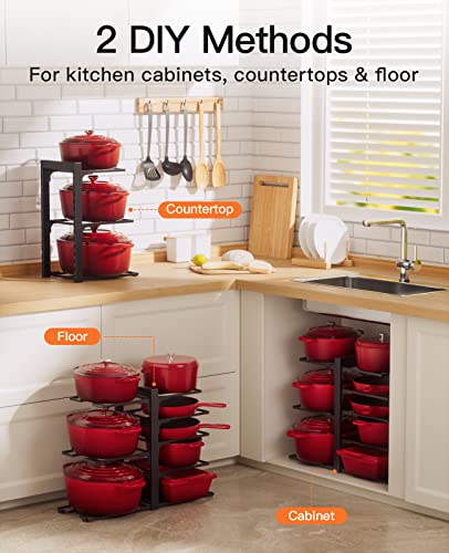 ORDORA Pots and Pans Organizer: Under Cabinet, Adjustable 8-Tier Pot Organizers inside Cabinet, Kitchen Organizers and Storage Fit 6-11 inch Lightweight Cookware