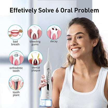 COSLUS Water Dental Flosser Teeth Pick: Portable Cordless Oral Irrigator 300ML Rechargeable Travel Irrigation Cleaner IPX7 Waterproof Electric Waterflosser Flossing Machine for Teeth Cleaning F5020E