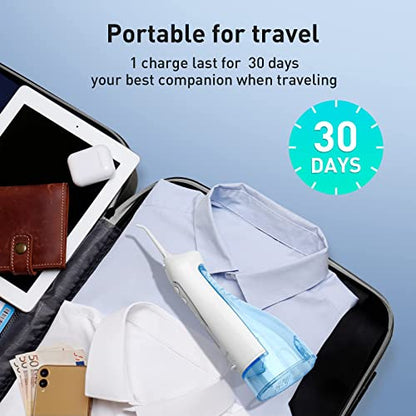 COSLUS Water Dental Flosser Teeth Pick: Portable Cordless Oral Irrigator 300ML Rechargeable Travel Irrigation Cleaner IPX7 Waterproof Electric Waterflosser Flossing Machine for Teeth Cleaning F5020E