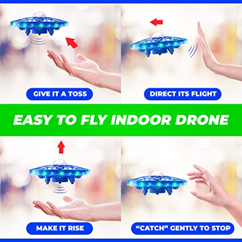 Force1 Scoot LED Hand Operated Drone for Kids or Adults - Hands Free Motion Sensor Mini Drone, Easy Indoor Small UFO Toy Flying Ball Drone Toy for Boys and Girls (Green/Blue)