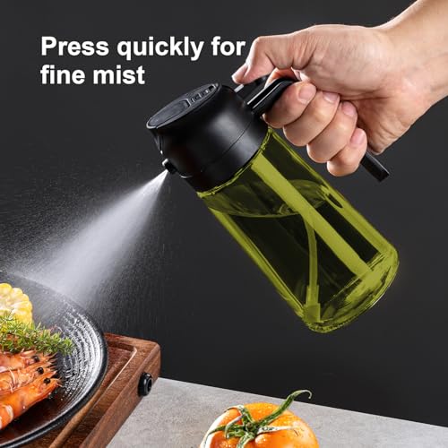 16oz Olive Oil Dispenser for Kitchen - 2 in 1 Olive Oil Dispenser and Oil Sprayer - Olive Oil Dispenser Bottle w/Stickers - Olive Oil Sprayer for Cooking Black (Light Blockage)