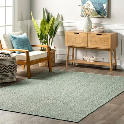 nuLOOM 6x9 Rigo Jute Hand Woven Area Rug, Natural, Solid Farmhouse Design, Natural Fiber, For Bedroom, Living Room, Dining Room, Hallway, Office, Kitchen, Entryway