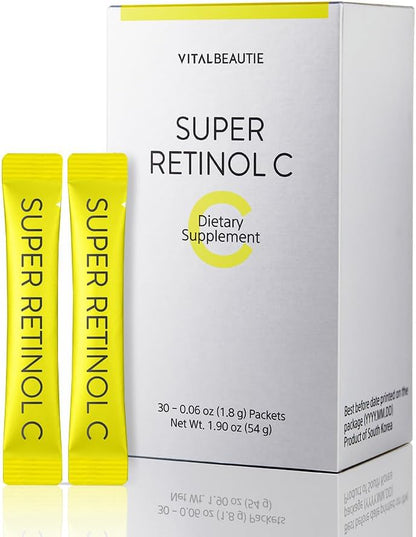 Super Retinol C (Powder, Skincare Supplement) - Vitamin A, C, D, E, Pantothenic Acid, Zinc, L-Cysteine for skin radiance and tone Vegan Authorized AMOREPACIFIC - 30 Packets