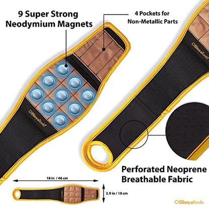 BINYATOOLS Magnetic Wristband with Super Strong Magnets Holds Screws, Nails, Drill Bit. Unique Wrist Support Design Cool Handy Gadget Gifts for Fathers, Boyfriends, Handyman, Electrician