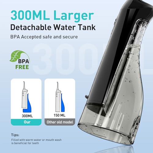 COSLUS Water Dental Flosser Teeth Pick: Portable Cordless Oral Irrigator 300ML Rechargeable Travel Irrigation Cleaner IPX7 Waterproof Electric Waterflosser Flossing Machine for Teeth Cleaning F5020E