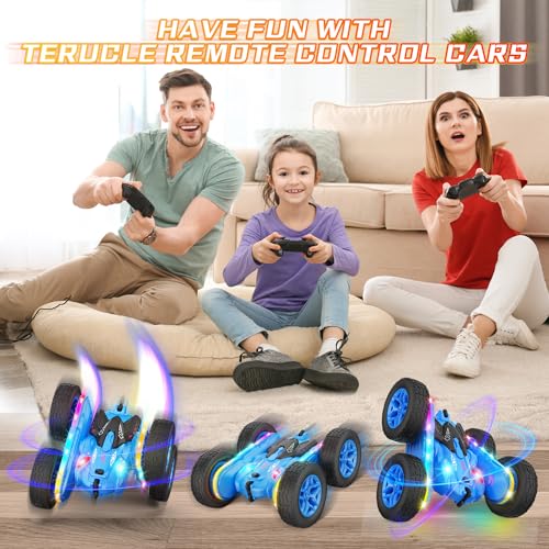 Remote Control Car, Rc Cars Stunt RC Car Toys New Upgraded Strip Lights and Headlights Car Toys Double-Sided 360° Rotating 4WD Rc Drift Truck for Boys Girls Birthday Gift (Blue)