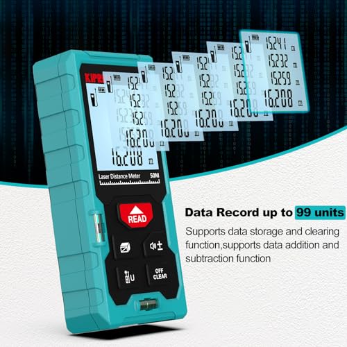 Kiprim Laser Distance Measure High Accuracy 165ft Kiprim LD50E Laser Tape Measure 50M Compact Laser Measurement Tool with Larger Backlit LCD Display,ft/m/in Switching,Bubble Level