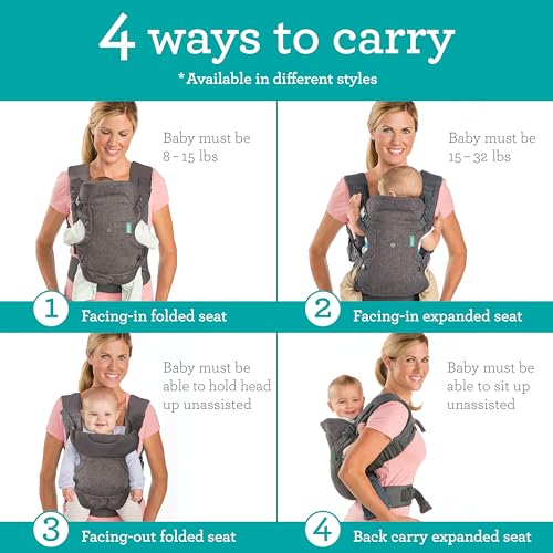 Infantino Flip Advanced 4-in-1 Carrier - Ergonomic, Convertible, face-in and face-Out Front and Back Carry for Newborns and Older Babies 8-32 lbs, Rainbow