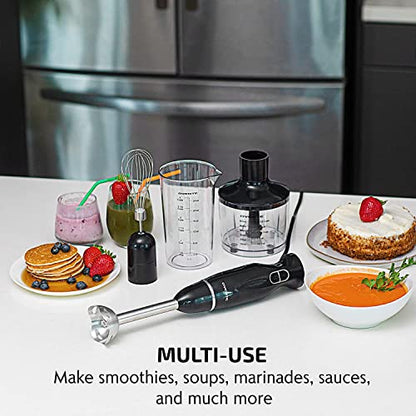 OVENTE Electric Immersion Hand Blender 300 Watt 2 Mixing Speed with Stainless Steel Blades, Powerful Portable Easy Control Grip Stick Mixer Perfect for Smoothies, Puree Baby Food & Soup, Black HS560B