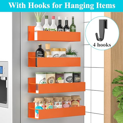 4 Pack Magnetic Spice Storage Rack Organizer for Refrigerator and Oven, Black Fridge Organizers and Storage