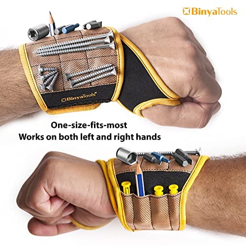 BINYATOOLS Magnetic Wristband with Super Strong Magnets Holds Screws, Nails, Drill Bit. Unique Wrist Support Design Cool Handy Gadget Gifts for Fathers, Boyfriends, Handyman, Electrician