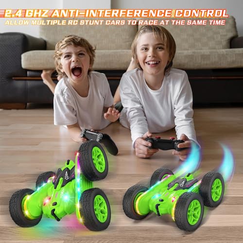 Remote Control Car, Rc Cars Stunt RC Car Toys New Upgraded Strip Lights and Headlights Car Toys Double-Sided 360° Rotating 4WD Rc Drift Truck for Boys Girls Birthday Gift (Blue)