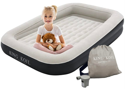 King Koil Plush Pillow Top King Air Mattress with Built-in High-Speed Pump Best for Home, Camping, Guests, 20" King Size Luxury Double Airbed Adjustable Blow Up Mattress, Waterproof, 1-Year Warranty.