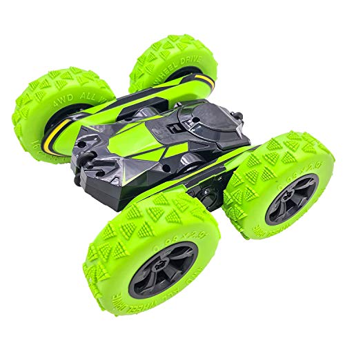 Threeking RC Stunt Cars Remote Control Car Double-Sided Driving 360-degree Flips Rotating Car Toy, Green