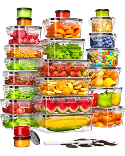 40 Piece Food Storage Containers with Lids(20 Containers & 20 Lids), Plastic Food Containers with Lids for Kitchen Storage and Organization, BPA-Free & Leak Proof, Includes Labels & Pen