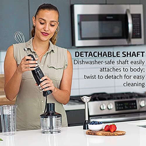 OVENTE Electric Immersion Hand Blender 300 Watt 2 Mixing Speed with Stainless Steel Blades, Powerful Portable Easy Control Grip Stick Mixer Perfect for Smoothies, Puree Baby Food & Soup, Black HS560B