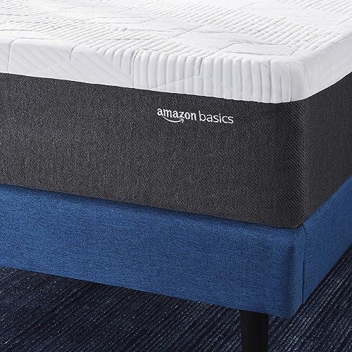 Amazon Basics Cooling Gel-Infused, Medium-Firm Memory Foam Mattress, CertiPUR-US Certified - Queen Size, 80 x 60 x 12 inches, White/Gray