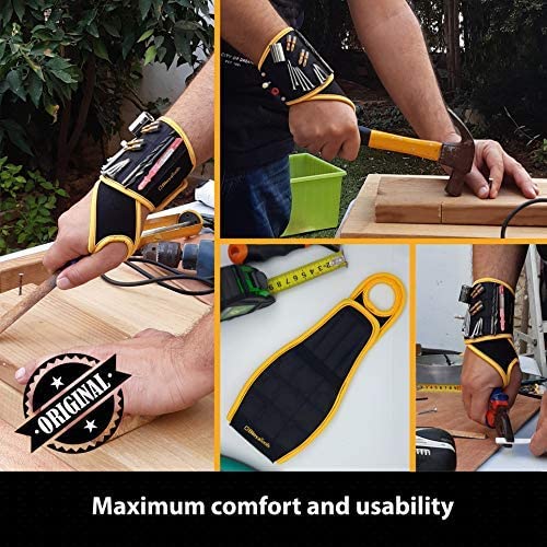 BINYATOOLS Magnetic Wristband with Super Strong Magnets Holds Screws, Nails, Drill Bit. Unique Wrist Support Design Cool Handy Gadget Gifts for Fathers, Boyfriends, Handyman, Electrician