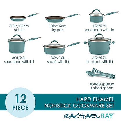 Rachael Ray - 16802 Rachael Ray Cucina Nonstick Cookware Pots and Pans Set, 12 Piece, Sea Salt Gray