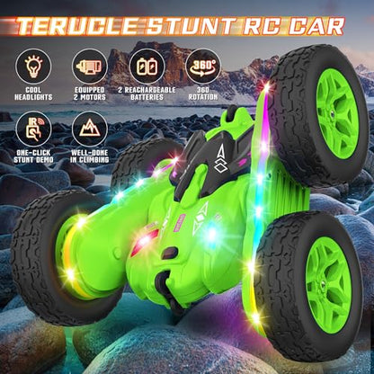 Remote Control Car, Rc Cars Stunt RC Car Toys New Upgraded Strip Lights and Headlights Car Toys Double-Sided 360° Rotating 4WD Rc Drift Truck for Boys Girls Birthday Gift (Blue)