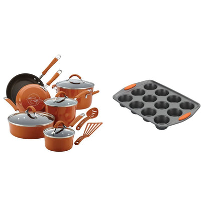 Rachael Ray - 16802 Rachael Ray Cucina Nonstick Cookware Pots and Pans Set, 12 Piece, Sea Salt Gray