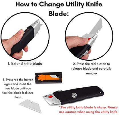 INTERNET'S BEST Premium Utility Knife Set | Retractable Box Cutter with Rubber Handle | Heavy-Duty Cutting for Cardboard, Carpet, Plastic | Retractable Blade | Includes 2 Razor Knives & Extra Blades