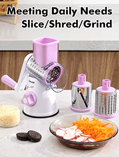 Geedel Rotary Cheese Grater, Kitchen Mandoline Vegetable Slicer with 3 Interchangeable Blades, Easy to Clean Grater for Fruit, Vegetables, Nuts