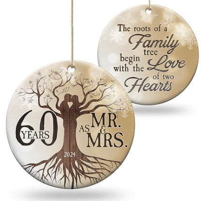 30th 2024 Wedding Anniversary Ornament - Christmas Ceramic Ornament Gift Anniversary for Couple, Parents, Friend Her Him - 30th Wedding Anniversary Present Holiday Decoration Hanging Ornament