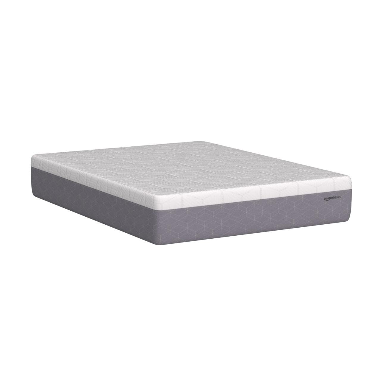 Amazon Basics Cooling Gel-Infused, Medium-Firm Memory Foam Mattress, CertiPUR-US Certified - Queen Size, 80 x 60 x 12 inches, White/Gray