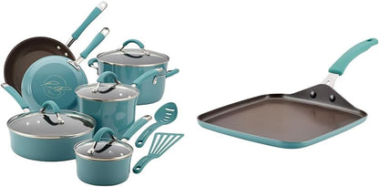 Rachael Ray - 16802 Rachael Ray Cucina Nonstick Cookware Pots and Pans Set, 12 Piece, Sea Salt Gray